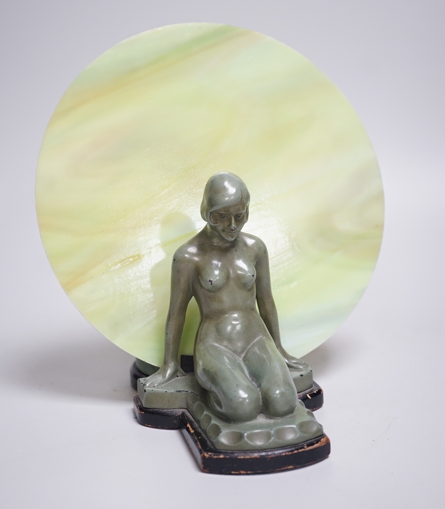 An Art Deco lady lamp with original glass. 21cm high